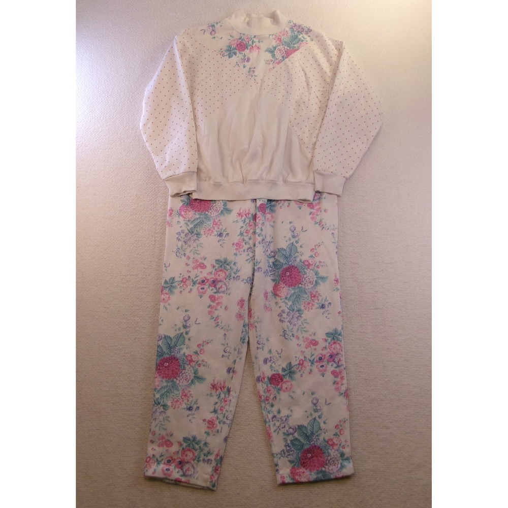 Vintage ACT III Sweatshirt Sweatpants Set Womens Small 8/10 Floral Polka Dot USA